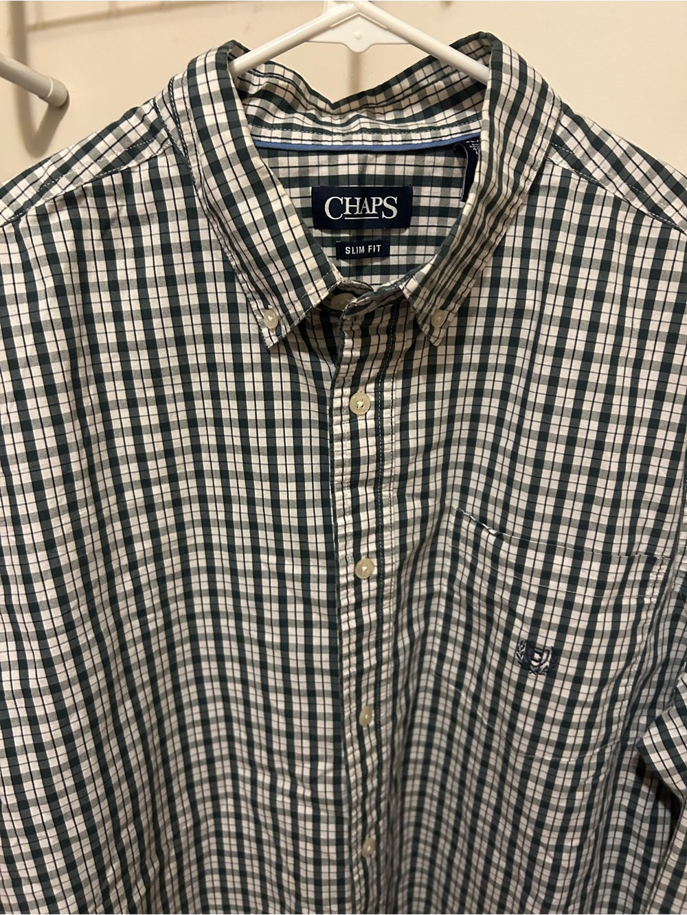 Chaps Green and White Plaid Button-Down Shirt